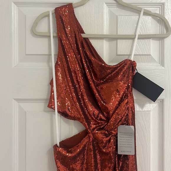 Halston Val Sequin One Shoulder Mini Dress - Orange Sequin, Brand New - Picture 4 of 6